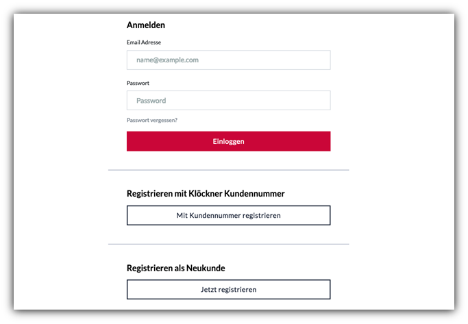   آزمایش های قابلیت استفاده B2B: فرم ثبت نام در فروشگاه آنلاین Klöckner پس از بهبود قابلیت استفاده. 